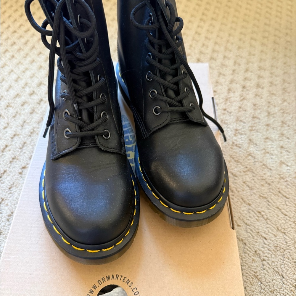 Dr. Martens Black Ankle Boots with Yellow Stitching